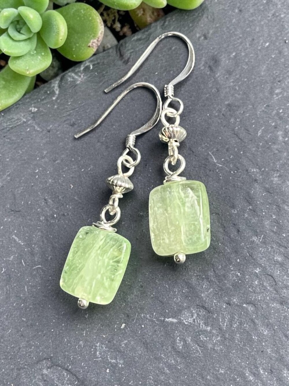 Mint Green Kyanite Earrings | Gemstone Silver Dangle Earrings